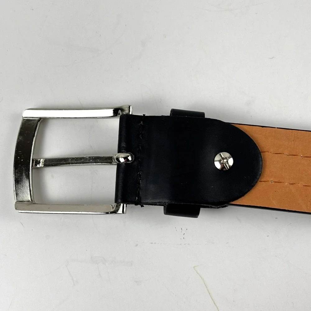 Leather Belt Mens L 38-40 Black‎ Reflective Stripe Stitching Safety Workwear
